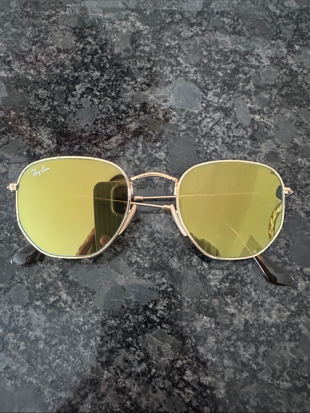 Ray-Ban Women's Gold Frame Yellow Lens Hexagonal Sunglasses
